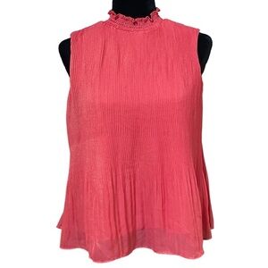 Nanette Lepore Pink Pleated Sparkle Mock Neck Tank Top XS Retro Fairycore